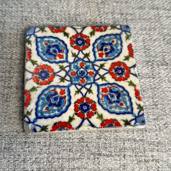 Turkish Stone Coasters: Bohemian Blue Floral Decor, Set of 4- NWOT - Picture 7 of 7